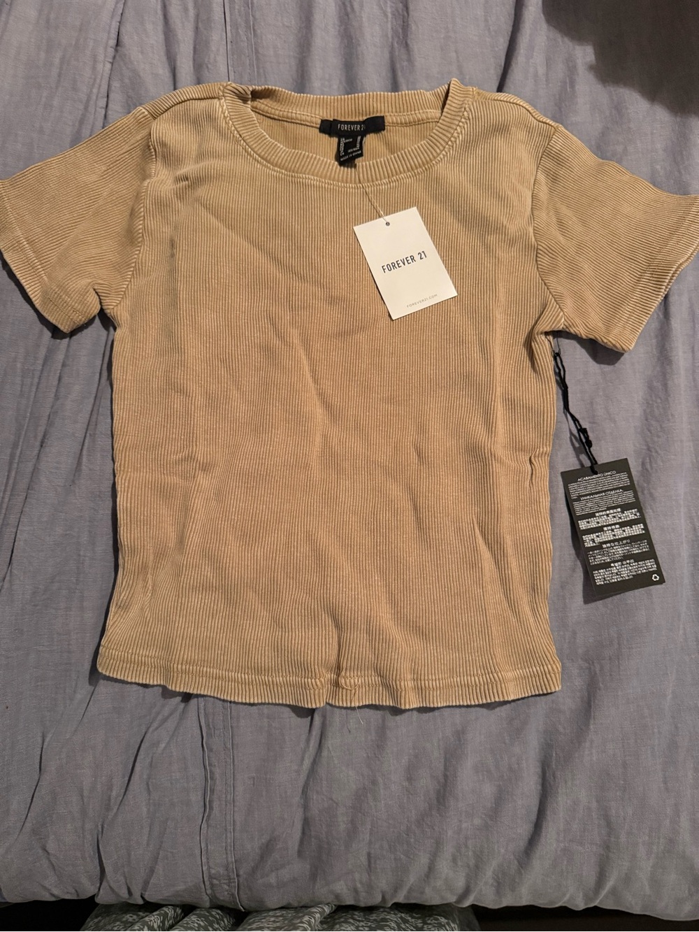 Forever 21 Girls Ribbed Short Sleeve Top in Beige